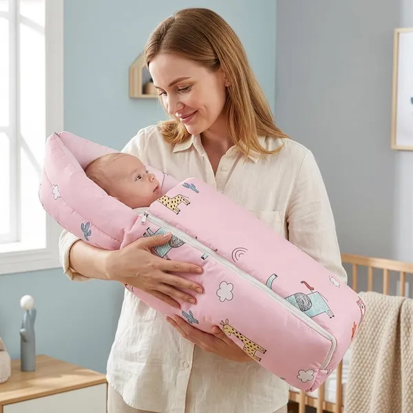 R_For_Rabbit_Snuggy_Baby_Sleeping_Bag_Carry_Nest_100_Cotton_Holding_Bedding_Set_For_New_Born_Babies_Portable_Travel_Friendly_3_In_1_Convertible_Set_Of_Infants_Upto_12_Month_75x48_Cm_Blush_Pink