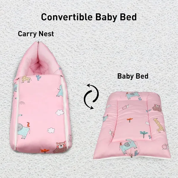R_For_Rabbit_Snuggy_Baby_Sleeping_Bag_Carry_Nest_100_Cotton_Holding_Bedding_Set_For_New_Born_Babies_Portable_Travel_Friendly_3_In_1_Convertible_Set_Of_Infants_Upto_12_Month_75x48_Cm_Blush_Pink