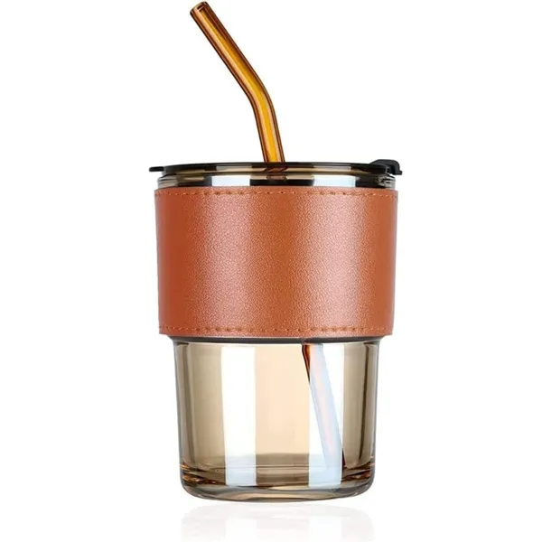 Karomouj_Kma384_Trendy_Leather_Sleeve_Glass_Cup_With_2_In_1_Lid_And_Straw_Best_For_Hot_Cold_Beverages_Tea_Coffee_Fruits_Juice_Ideal_Travel_Mug_Pack_Of_1_Multicolor