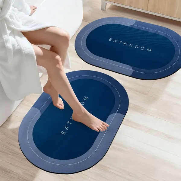 Sittella_2_Pieces_3_5_Mm_Anti_Skid_Water_Soaking_Oval_Bathroom_Print_Rubber_Mat_Water_Absorbent_Mat_40x60_Cm_Blue