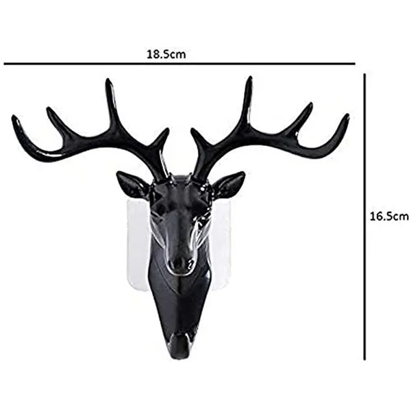 Deer_Head_Hook_Self_Adhesive_Wall_Door_Hook_Hanger_Bag_Keys_Sticky_Holder_Wall_Mount_Black_Plastic_Pack_Of_1_18_5_Cm_X_16_5_Cm_Pack_Of_3