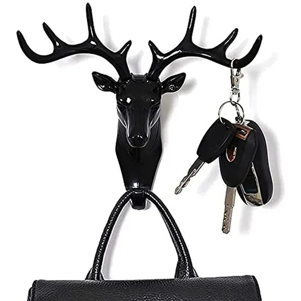 Deer_Head_Hook_Self_Adhesive_Wall_Door_Hook_Hanger_Bag_Keys_Sticky_Holder_Wall_Mount_Black_Plastic_Pack_Of_1_18_5_Cm_X_16_5_Cm_Pack_Of_3