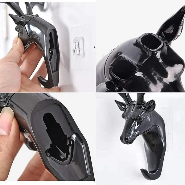 Deer_Head_Hook_Self_Adhesive_Wall_Door_Hook_Hanger_Bag_Keys_Sticky_Holder_Wall_Mount_Black_Plastic_Pack_Of_1_18_5_Cm_X_16_5_Cm_Pack_Of_3