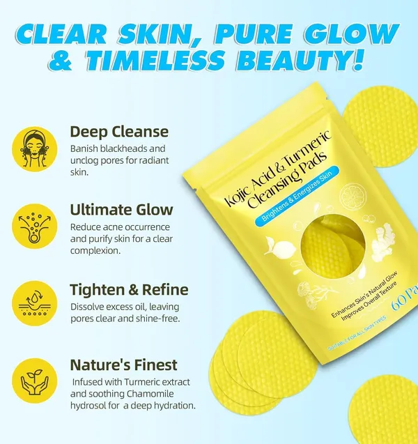 Kojic_Acid_And_Turmeric_Cleansing_Pads_For_Dark_Spots_Skin_Brightening_Acne_Prevention_With_Vitamin_B5_Vitamin_C_Turmeric_Infused_Foaming_Exfoliating_Pads_For_Face_For_All_Skin_Types_60_Pcs
