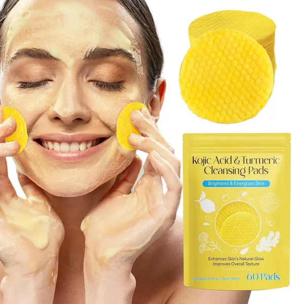 Kojic_Acid_And_Turmeric_Cleansing_Pads_For_Dark_Spots_Skin_Brightening_Acne_Prevention_With_Vitamin_B5_Vitamin_C_Turmeric_Infused_Foaming_Exfoliating_Pads_For_Face_For_All_Skin_Types_60_Pcs