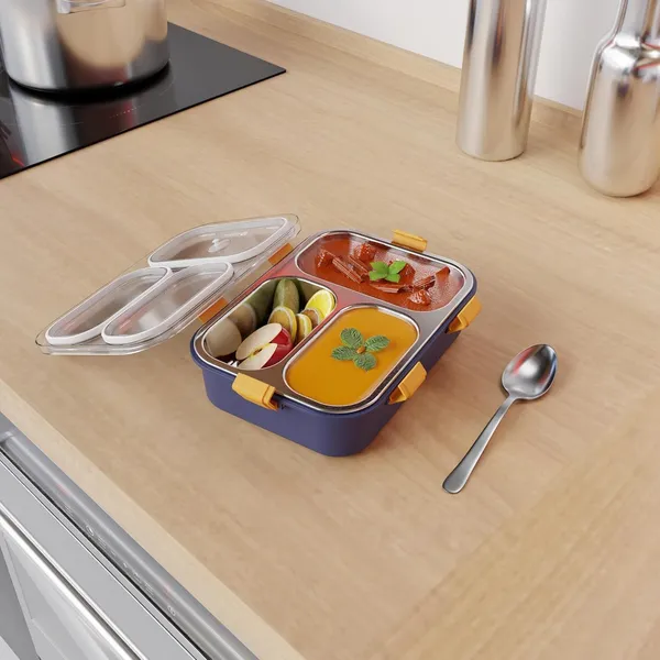 3_Compartment_Stainless_Steel_Lunch_Box_With_Removable_Inner_Plate_Reusable_Tiffin_Box_Easy_To_Carry_Food_Containers_For_Office_School_And_Travel_Multicolor_Pack_Of_1