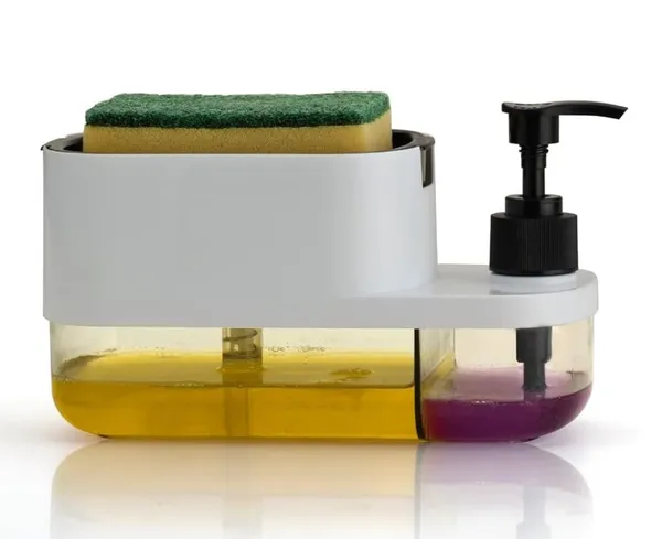 3_In_1_Liquid_Soap_Dispenser_For_Kitchen_Soap_Dispenser_With_Sponge_Holder_Liquid_Pump_Durable_Plastic_Dishwashing_Sink_Accessories_Set_Multicolor_Pack_Of_1