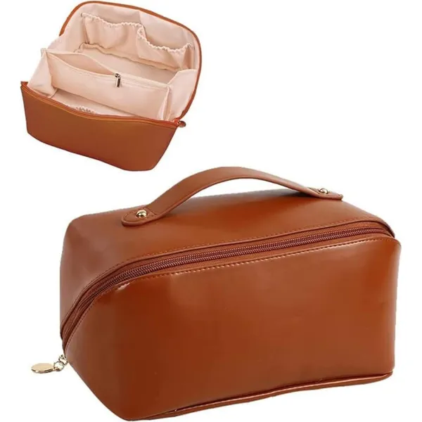 Women_S_Capacity_Cosmetic_Travel_Bag_Waterproof_Leather_Makeup_Organizer_With_Wide_Opening_Dividers_Handle_Pack_Of_1_Multicolor