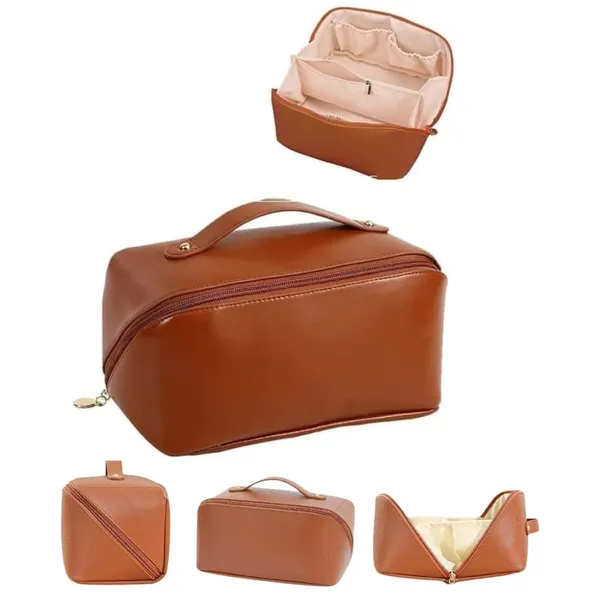Women_S_Capacity_Cosmetic_Travel_Bag_Waterproof_Leather_Makeup_Organizer_With_Wide_Opening_Dividers_Handle_Pack_Of_1_Multicolor