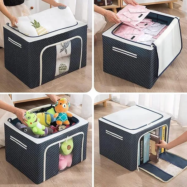 66_L_Storage_Bag_For_Clothes_Blankets_And_Organizing_Items_Foldable_Closet_Organizer_With_Double_Zipper_And_Transparent_Window_Pack_Of_1_Multicolor
