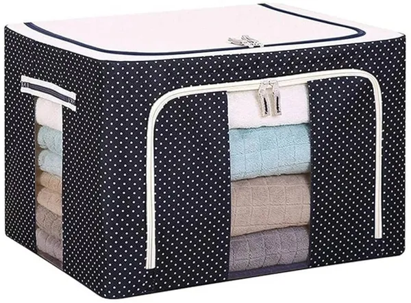 66_L_Storage_Bag_For_Clothes_Blankets_And_Organizing_Items_Foldable_Closet_Organizer_With_Double_Zipper_And_Transparent_Window_Pack_Of_1_Multicolor