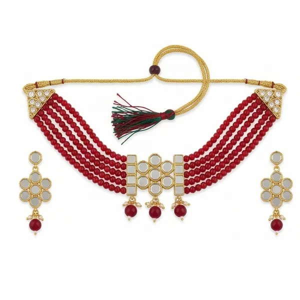 Traditional_Red_Beaded_Choker_Necklace_With_Kundan_Pendant_And_Matching_Earrings_Set