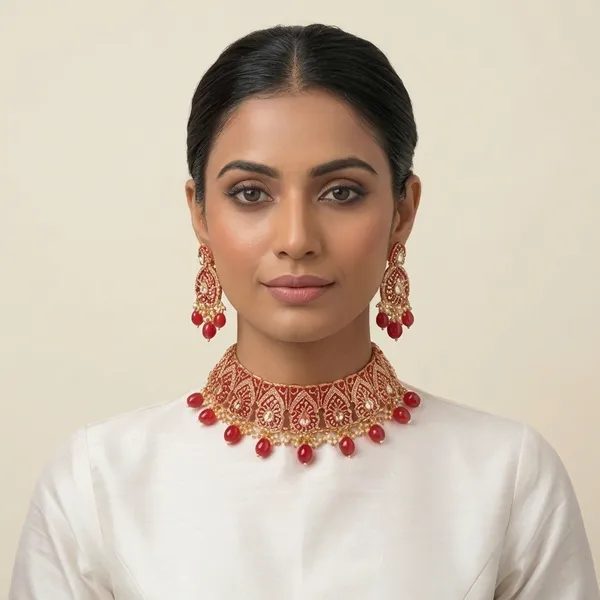 Traditional_Gold_Plated_Kundan_Necklace_And_Earring_Set_With_Red_Stone_Drops