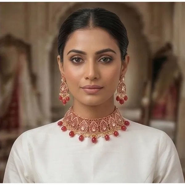 Traditional_Gold_Plated_Kundan_Necklace_And_Earring_Set_With_Red_Stone_Drops