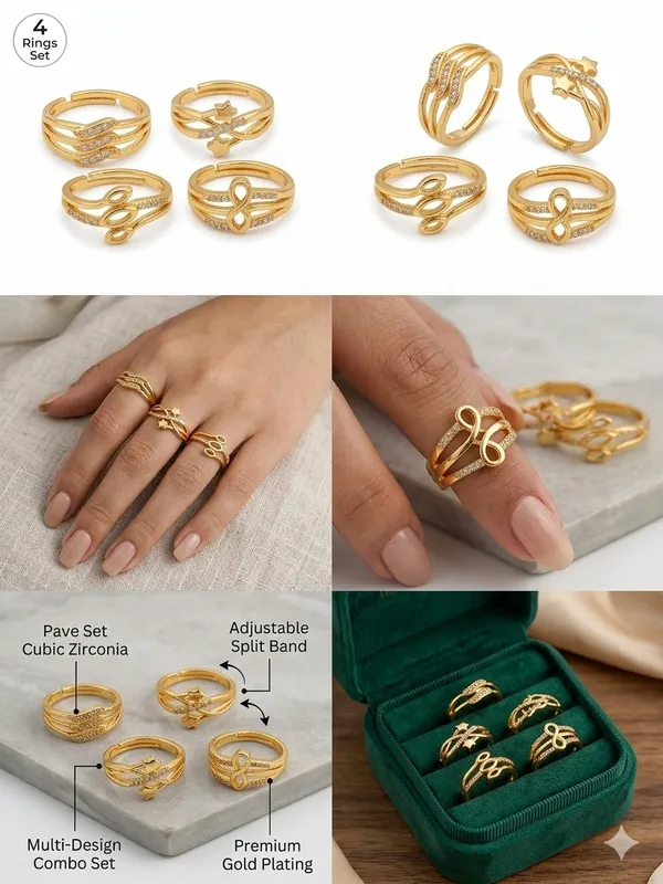 Premium_Gold_Plated_Cubic_Zirconia_Ring_Set_4_Adjustable_Multi_Design_Rings