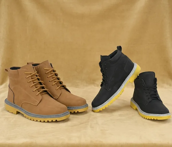 Tan_And_Black_Synthetic_Boots_For_Men_Pack_Of_2