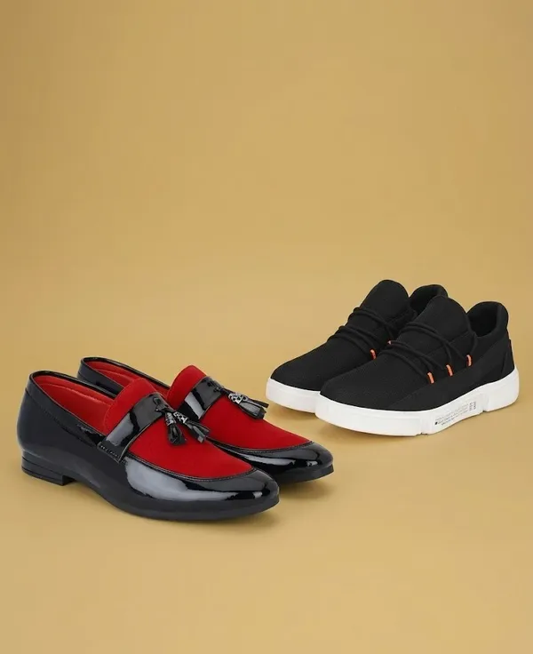 Red_And_Black_Synthetic_Loafers_&_Running_Shoe_For_Men_Pack_Of_2