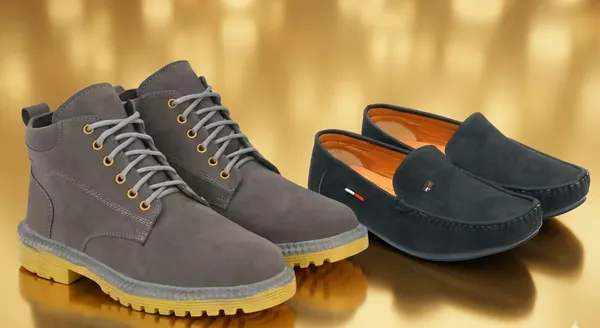 Grey_And_Black_Synthetic_Boots_&_Loafers_For_Men_Pack_Of_2