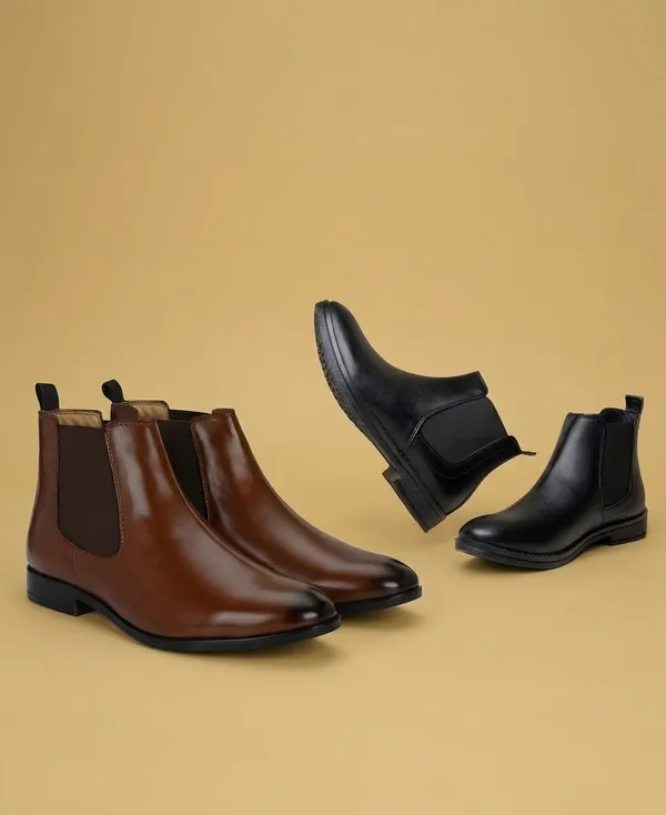 Brown_And_Black_Synthetic_Boots_For_Men_Pack_Of_2