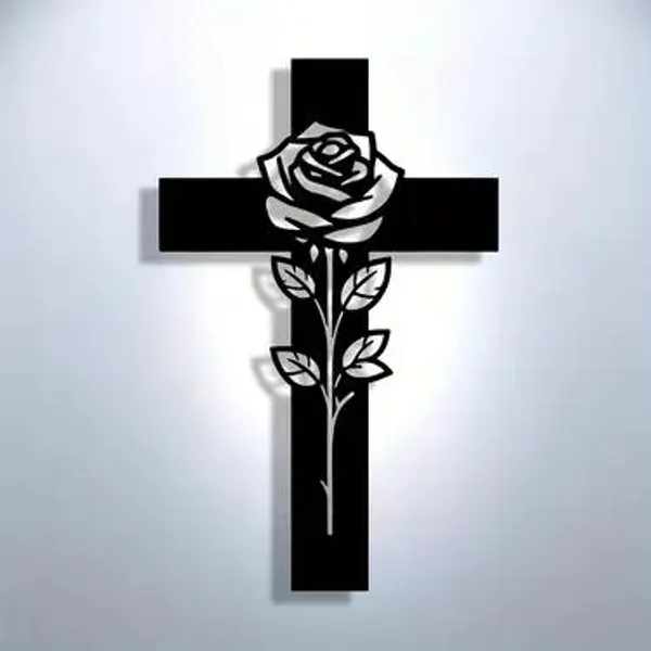 Memorial_Cross_With_Rose_-_Black_Metal_Wall_Art