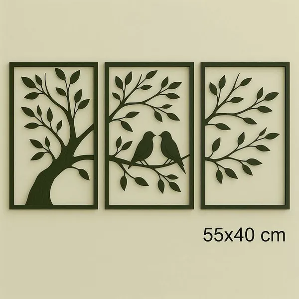 3-Panel_Tree_Silhouette_With_Love_Birds_Metal_Wall_Art_Decor_(55X40_Cm)