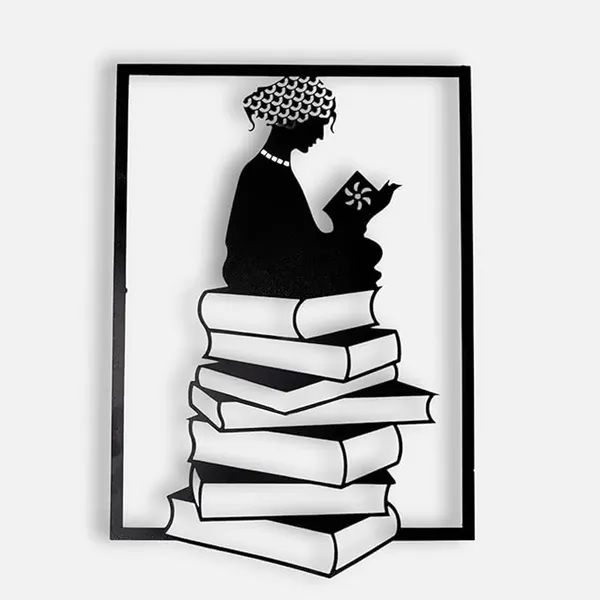 Decorative_Metal_Wall_Art_-_Girl_Reading_On_Books_Silhouette