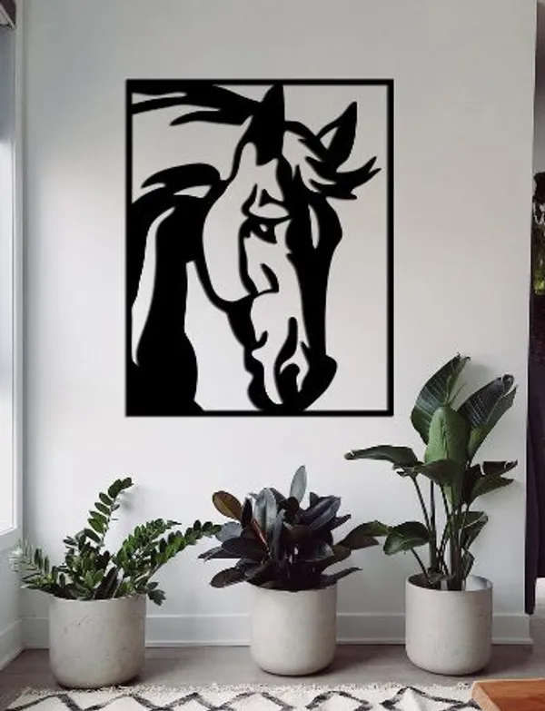 Modern_Minimalist_Horse_Wall_Art_With_Indoor_Plants