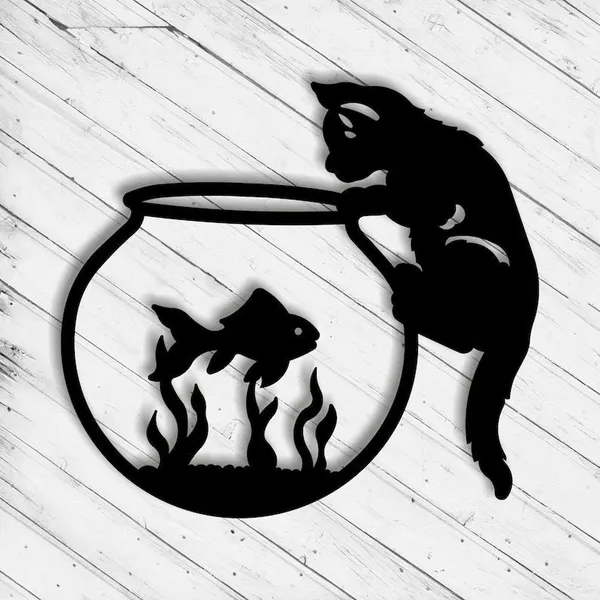 Cat_And_Fish_Bowl_Silhouette_Metal_Wall_Art_Decor