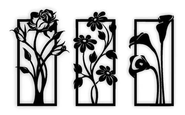 Set_Of_3_Decorative_Metal_Wall_Art_Panels_-_Floral_Design_(Rose,_Daisy_&_Calla_Lily)