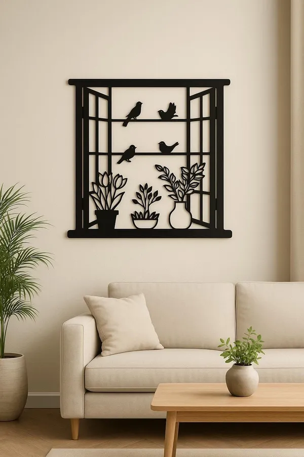 Decorative_Window_Frame_Wall_Art_With_Birds_And_Potted_Plants
