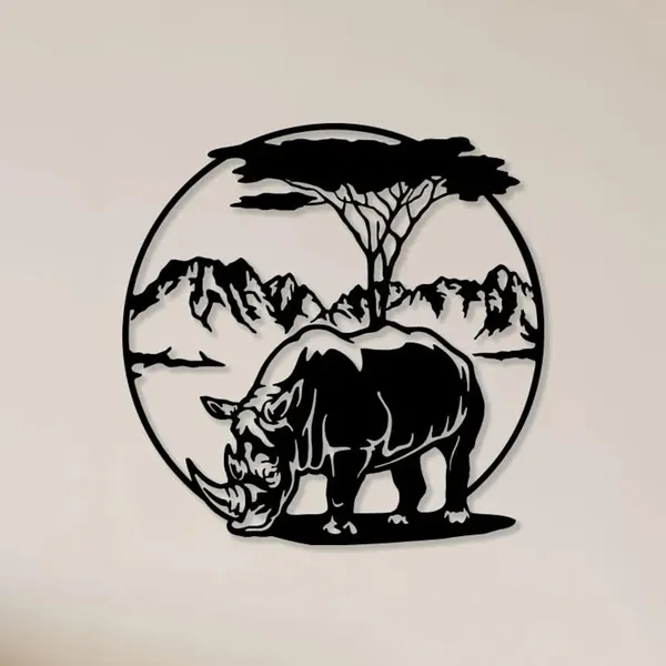 African_Safari_Rhinoceros_Metal_Wall_Art_-_Black_Silhouette_Decor