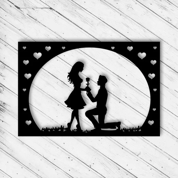 Romantic_Couple_Proposal_Silhouette_Wall_Art_With_Heart_Border
