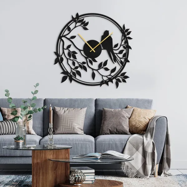 Decorative_Metal_Wall_Clock_With_Bird_And_Branch_Design