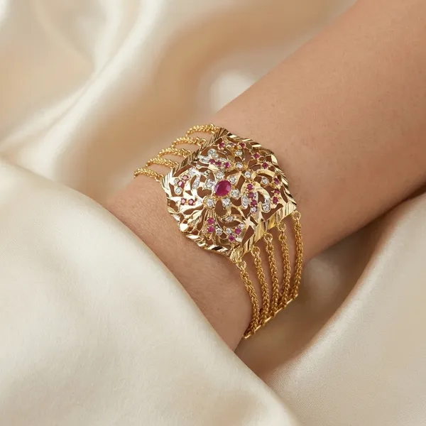 Ishel_Ruby_Golden_Premium_Bracelet_For_Women