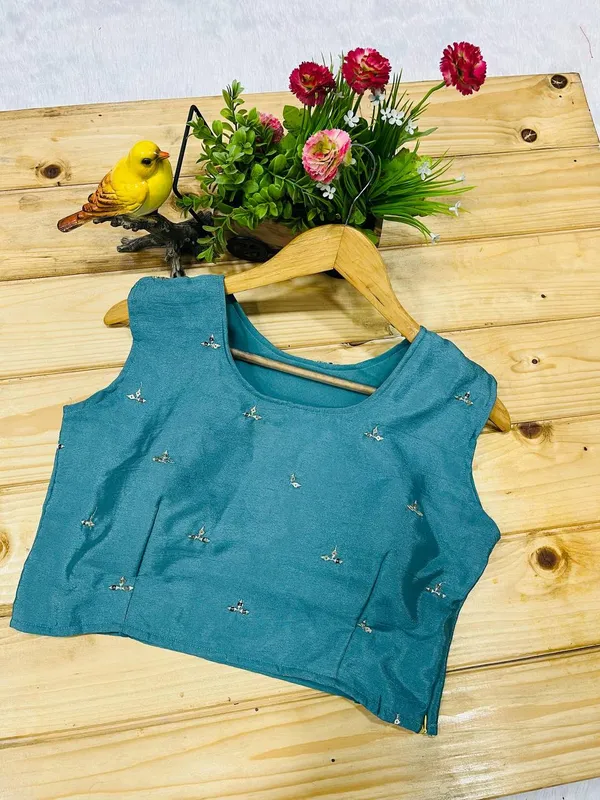 3__Pieces_TEAL_BLUE_Ready_Made_Plazzo_&_blouse_Set_With_Shrug