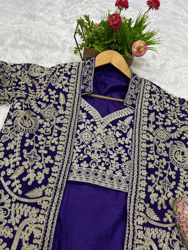 3_Pieces_PURPLE_Ready_Made_Plazzo_&_blouse_Set_With_Shrug