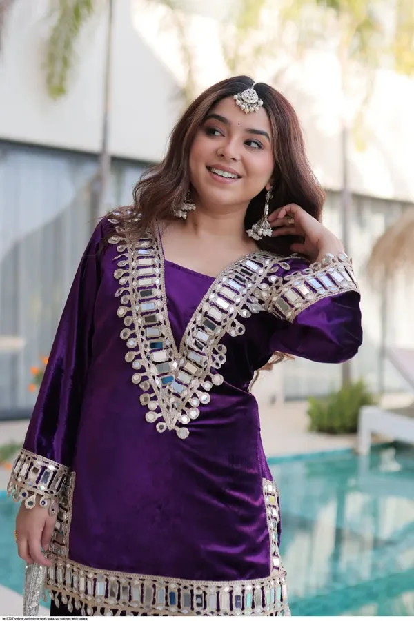 2__Pieces__PURPLE_ICE_Suit_with_top,_Bottom_&_Traditional_Hand_Potli-Bag