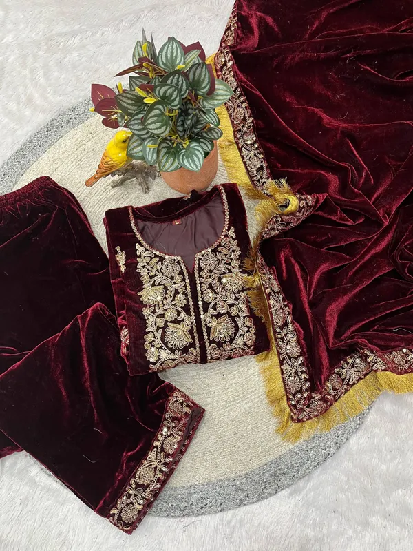 LUXURY_WINE_3_Pieces_Suit_with_top,_Bottom_&_Dupatta