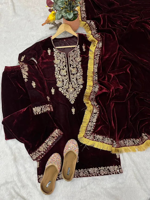 LUXURY_WINE_3_Pieces_Suit_with_top,_Bottom_&_Dupatta