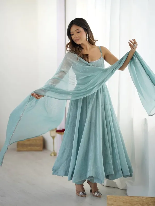 Elegant_PASTEL_TEAL_Anarkali_Gown_with_Dupatta
