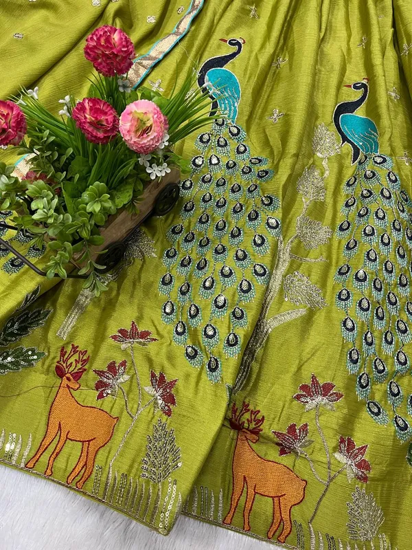 LIME_GREEN_PEACOCK_Designer_Embroidered_Lahenga_Choli
