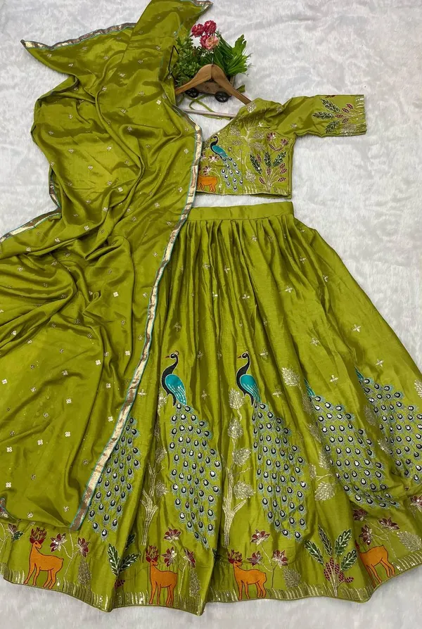 LIME_GREEN_PEACOCK_Designer_Embroidered_Lahenga_Choli