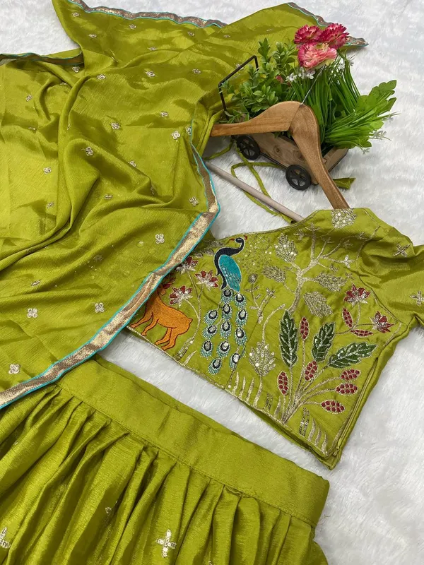 LIME_GREEN_PEACOCK_Designer_Embroidered_Lahenga_Choli
