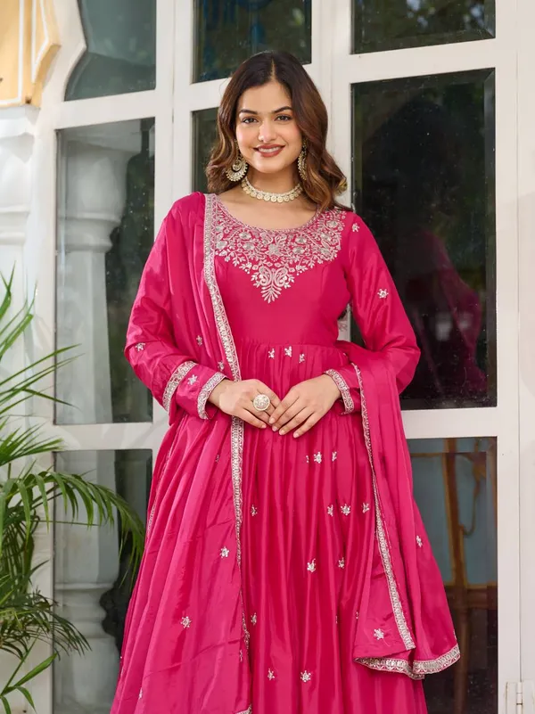 Elegant_RANI_PINK_Embroidered_Anarkali_Suit_with_Dupatta_&_Palazzo_Set