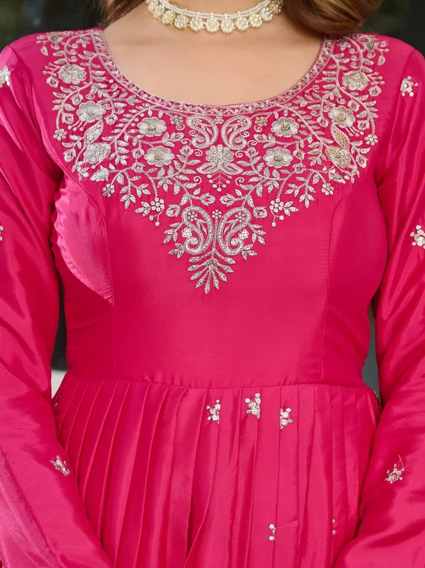 Elegant_RANI_PINK_Embroidered_Anarkali_Suit_with_Dupatta_&_Palazzo_Set