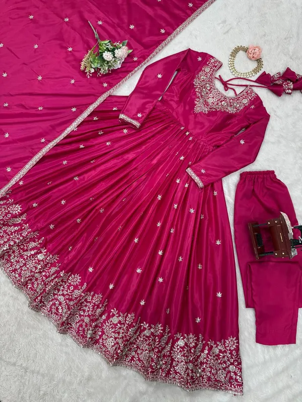 Elegant_RANI_PINK_Embroidered_Anarkali_Suit_with_Dupatta_&_Palazzo_Set