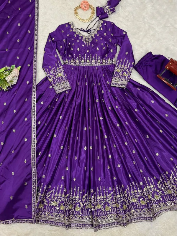 Elegant_royal__PURPLE_Embroidered_Anarkali_Suit_with_Dupatta_&_Palazzo_Set