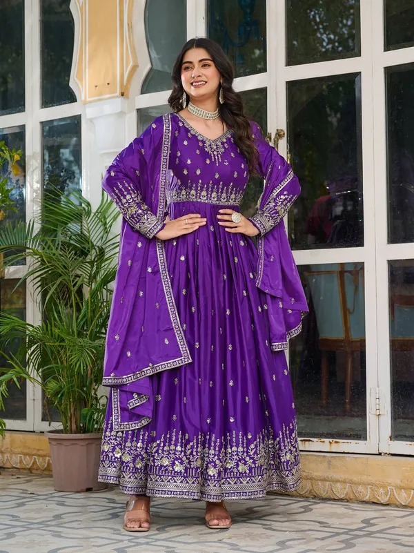 Elegant_royal__PURPLE_Embroidered_Anarkali_Suit_with_Dupatta_&_Palazzo_Set
