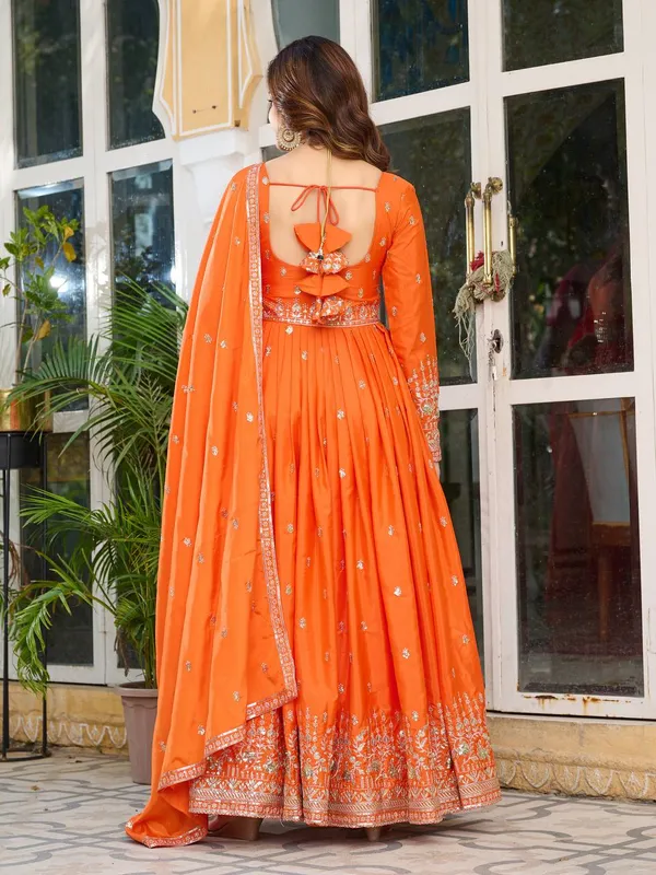 Elegant_scarlet__Orange_Embroidered_Anarkali_Suit_with_Dupatta_&_Palazzo_Set