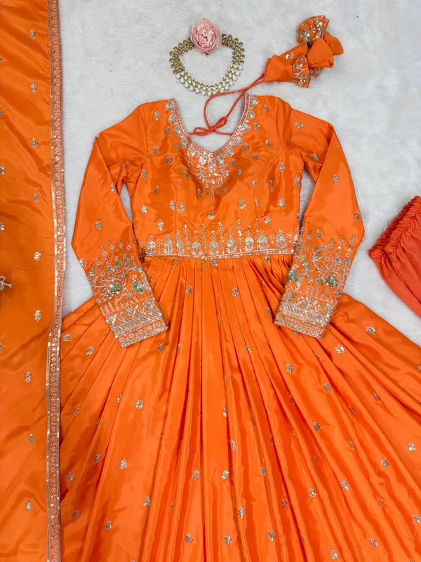 Elegant_scarlet__Orange_Embroidered_Anarkali_Suit_with_Dupatta_&_Palazzo_Set